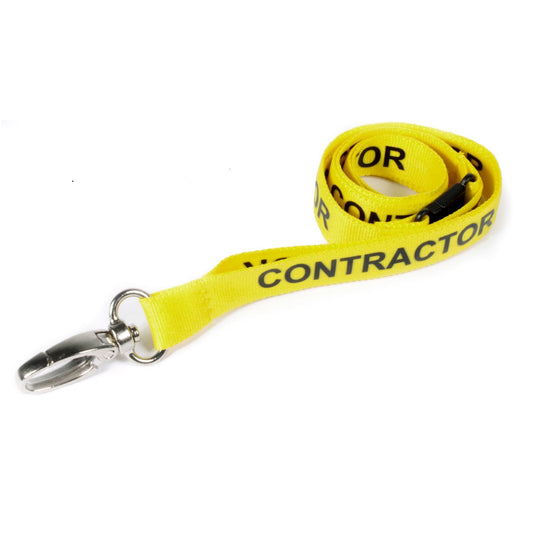 YELLOW - CONTRACTOR lanyard with metal lobster clip and safety breakaway - The Card Printing People