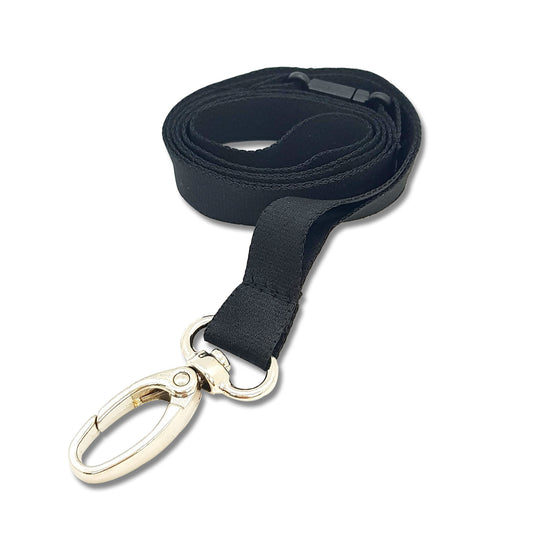 BLACK - 15mm Plain Lanyard with Metal Clip - The Card Printing People