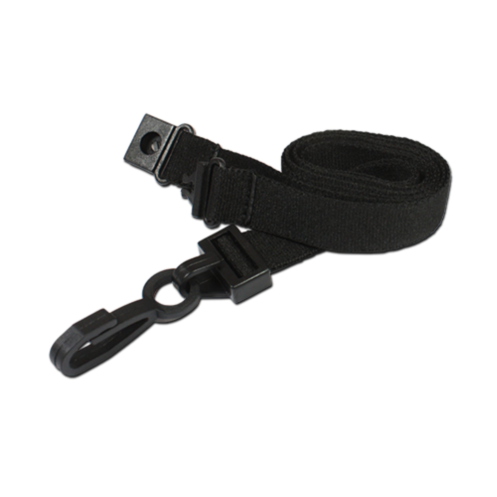 BLACK - 15mm Plain Lanyard with Plastic J Clip - The Card Printing People