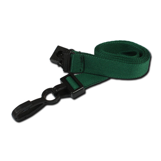 GREEN - 15mm Plain Lanyard with Plastic J Clip - The Card Printing People