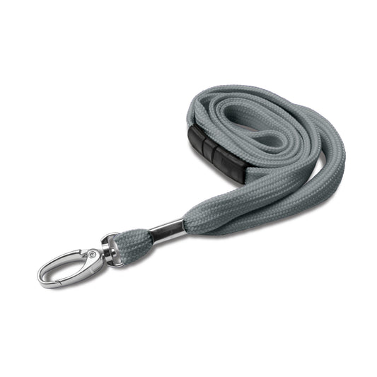 GREY - Plain Tubular Material Lanyard with Metal Clip - The Card Printing People