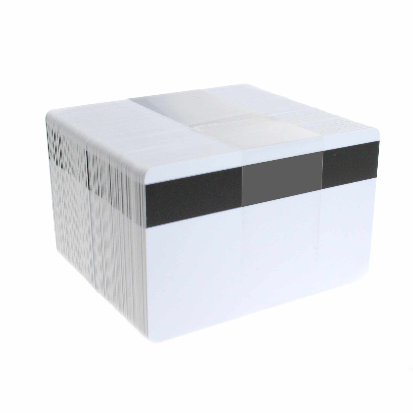 stack of white coloured micron card with black magnetic strip
