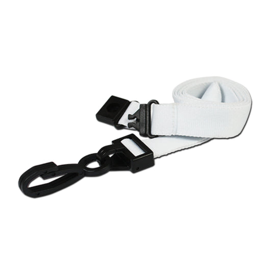 WHITE - 15mm Plain Lanyard with Plastic J Clip - The Card Printing People