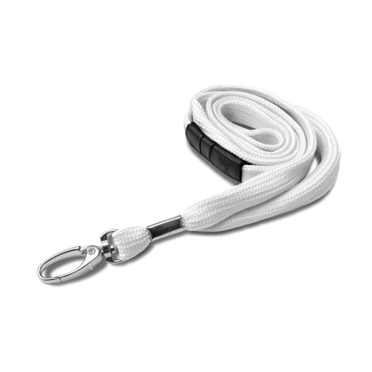 WHITE - Plain Tubular Material Lanyard with Metal Clip - The Card Printing People